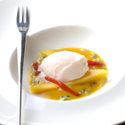 Red Grapefruit Sorbet and Campari with Mango, Passion Fruit and Sweet Paprika