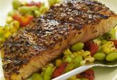 Five Pepper Salmon with Grilled Corn Succotash