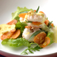 Shrimp with Grapefruit Juice, Carrot Chutney, Rucola and Hot Sabayon