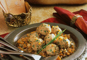 Spiced Chicken Meatballs In Split Pea Pilaf