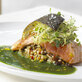 Roasted Salmon with Pearl Barley and Parsley Coulis