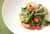 Lemon-Basil Canola Oil Over Grilled Prawns And Pasta