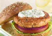 Salmon Burgers with Dill Cream Cheese Topping 