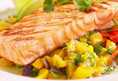 Marinated Grilled Salmon with Ginger Peach Salsa