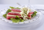 Watermelon Fontina Fans with Curried Crab Salad