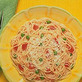 Angel Hair with Pink Tomato Sauce, Peas & Roasted Peppers