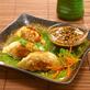 Crispy Pork and Shiitake Mushroom Dumplings with Toasted Sesame Dipping Sauce