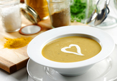 Yellow Split Pea Soup with Chile-Spiked Onion and Crème Fraîce