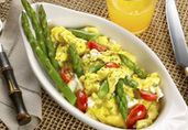Fresh Asparagus Scramble with Herbed Cream Cheese & Tomatoes