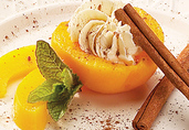 Cinnamon Poached Peaches with Rum Mascarpone Cream Filling
