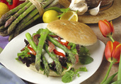 California Asparagus Sandwich with Roasted Red Pepper, Mozzarella, Pancetta and Lemon Aioli