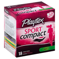 Playtex Sport Compact Athletic Tampons, Regular Absorbency, Pack of 18  Tampons : : Health & Personal Care