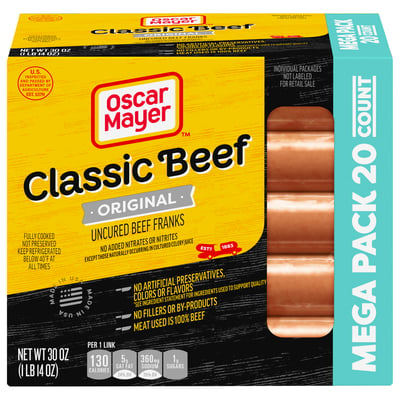 Oscar Mayer Classic Uncured Beef Franks Hot Dogs, 10 ct Pack 