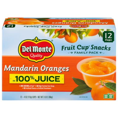 Del Monte - Del Monte, Fruit Cup Snacks, Mandarin Oranges in 100% Juice,  Family Pack (12 count), Shop