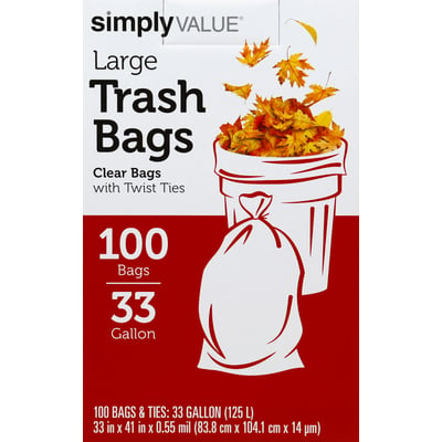 Simply Value - Simply Value, Trash Bags, Twist Ties, Large, 33 Gallon (100  count)