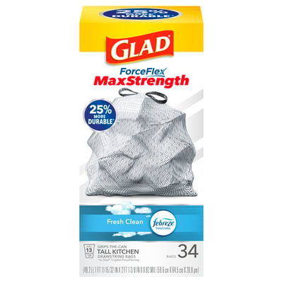  Glad Tall Kitchen Drawstring Trash Bags - OdorShield 13 Gallon  Grey Trash Bag, Febreze Fresh Clean - 80 Count : Health & Household
