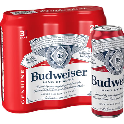 Bud Light Beer, 3 Pack Lager Beer, 25 fl oz Cans, 4.2 % ABV