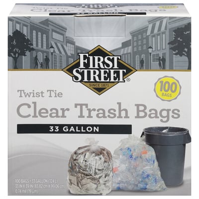 First Street - First Street, Clear Trash Bags, Twist Tie, 33