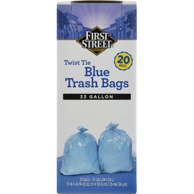 First Street - First Street, Trash Bags, Blue, Twist Tie, 33 Gallon (20  count)