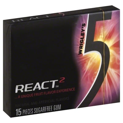 5 React 2 Gum, Sugarfree, Mint - 15 sticks