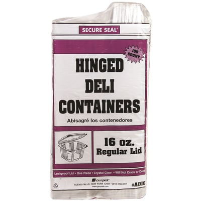 Genpak AD16 16 oz Plastic Hinged Container, 5-3/8 x 4-1/2 x 2-5/8