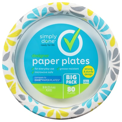 Simply Done - Simply Done, Paper Plates, Designer, 10 Inch, Big Pack (80  count), Grocery Pickup & Delivery