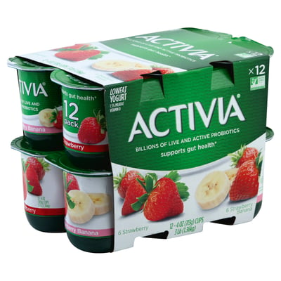 Activia - Activia, Yogurt, Lowfat, Strawberry, Strawberry Banana (12 count)