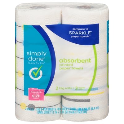 Simply Done Paper Towels, Ultra, Strong & Absorbent, Simple Size Select,  2-Ply