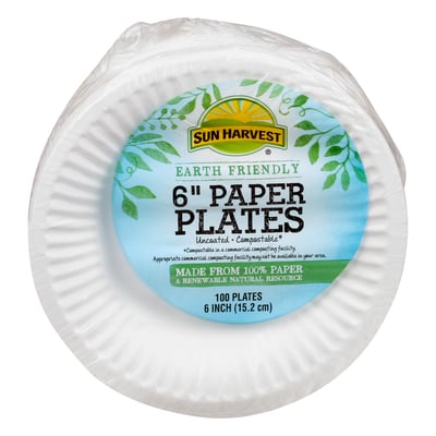 Sun Harvest - Sun Harvest, Paper Plates, 6 Inches, Uncoated (100 count)