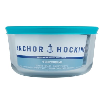 Kitchen Storage Round w/ Blue Lid 4 cup - Anchor Hocking