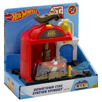 HOT WHEELS ~ Downtown Fire Station Spinout Play Set 