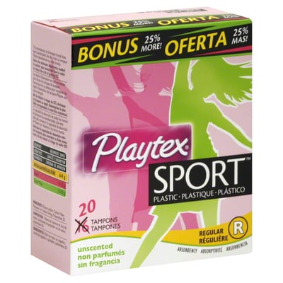Playtex - Playtex, Sport - Tampons, Plastic, Regular Absorbency, Unscented  (20 count), Shop
