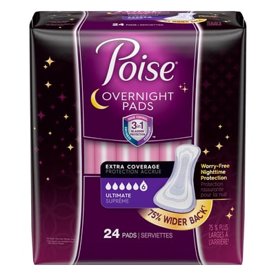 Poise - Poise, Pads, Overnight, Ultimate, Extra Coverage (24 count