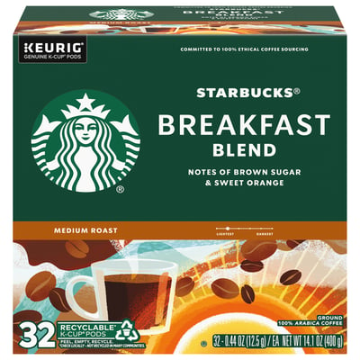 Starbucks Breakfast Blend, Medium Roast K-Cup Coffee Pods, 100