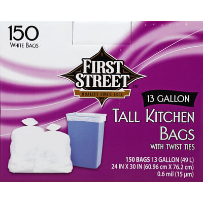 First Street - First Street, Trash Bags, Blue, Twist Tie, 33 Gallon (20  count)
