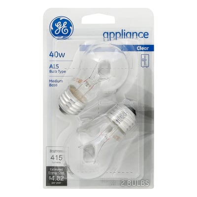 Ge Light Bulbs, Appliance, Clear, 40 Watts - 2 light bulbs
