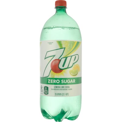 7UP Zero Sugar Lemon Lime Soda Pop, 2 L, Bottle