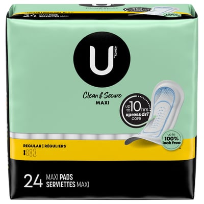 U by Kotex Clean & Secure Ultra Thin Pads with Wings, Regular Absorbency,  36 Count