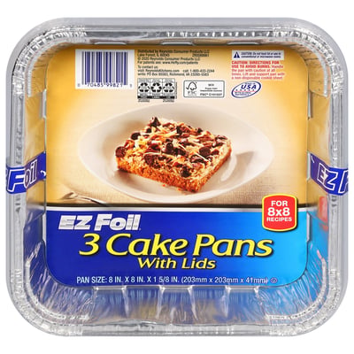 EZ Foil - EZ Foil, Cake Pans, with Lids, 8 Inch x 8 Inch (3 count