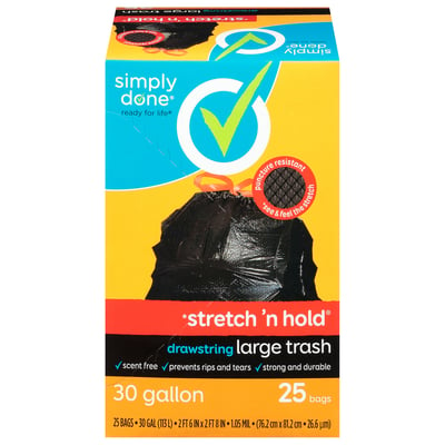 Simply Done Tall Kitchen Bags, Drawstring, Clean Fresh Scent, 30 Gallon - 40 bags