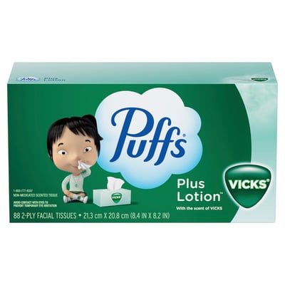 Puffs Plus Lotion Facial Tissues with the Scent of Vicks, White, 2-Ply - 88 count
