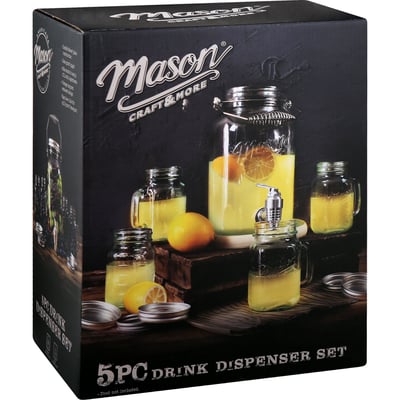 5-Piece Mason Craft Glass Drink Dispenser Set