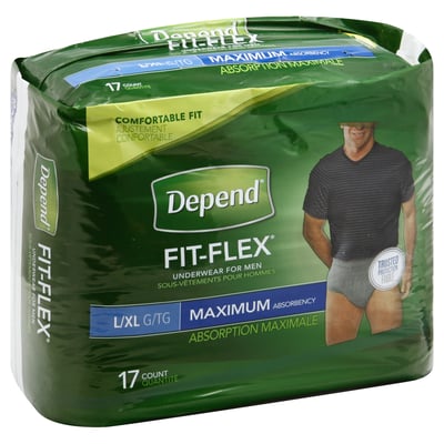 Depend - Depend, Fit-Flex - Underwear, for Men, Maximum Absorbency, L/XL  (17 count), Shop
