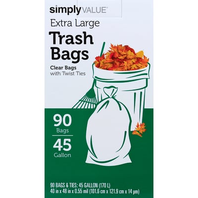 Simply Value - Simply Value, Trash Bags, Clear, with Twist Ties, 45 Gallon ( 90 count)
