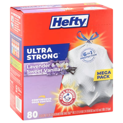 Hefty Ultra Strong Tall Kitchen Trash Bags Lavender & Sweet Vanilla 80 Count 