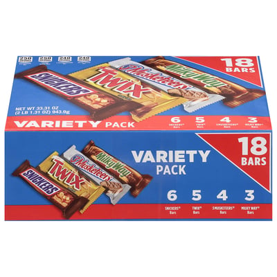Mars Wrigley Bars, Full Size, Variety Pack - 18 bars, 33.31 oz