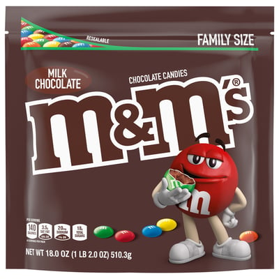 M&M's Chocolate Candies, Milk Chocolate, Family Size 18 Oz, Chocolate Candy