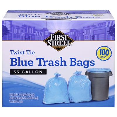 First Street - First Street, Blue Trash Bags, Twist Tie, 33 Gallon (100  count)