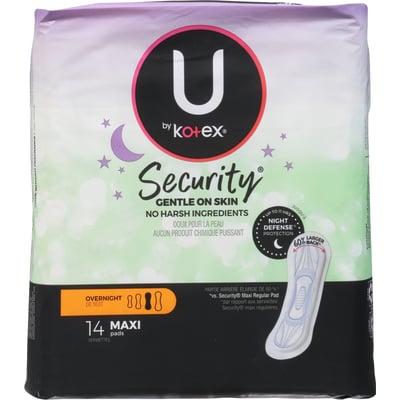U by Kotex Security Maxi Overnight Pads, Regular, Fragrance-Free
