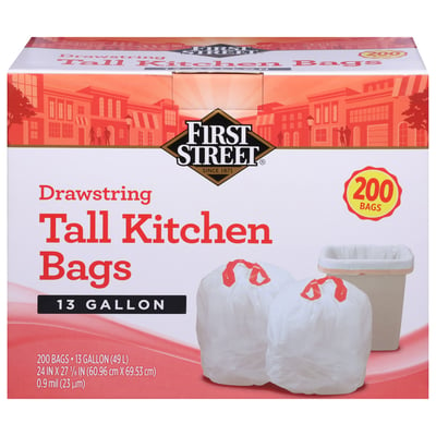 First Street - First Street, Tall Kitchen Bags, Drawstring, 13 Gallon (200  count)